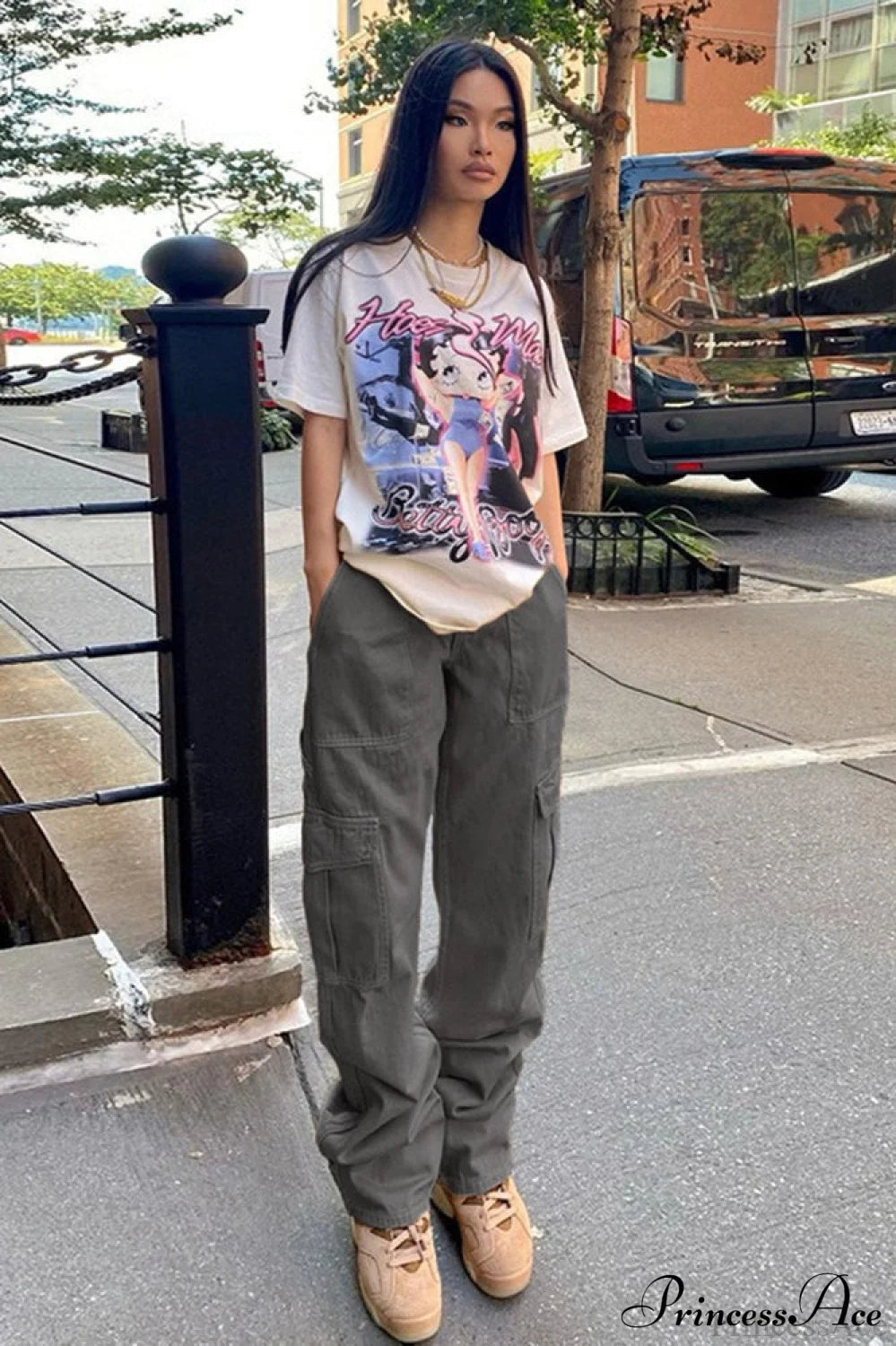 Denim Street Multi-pocket High Waist Cargo Pants