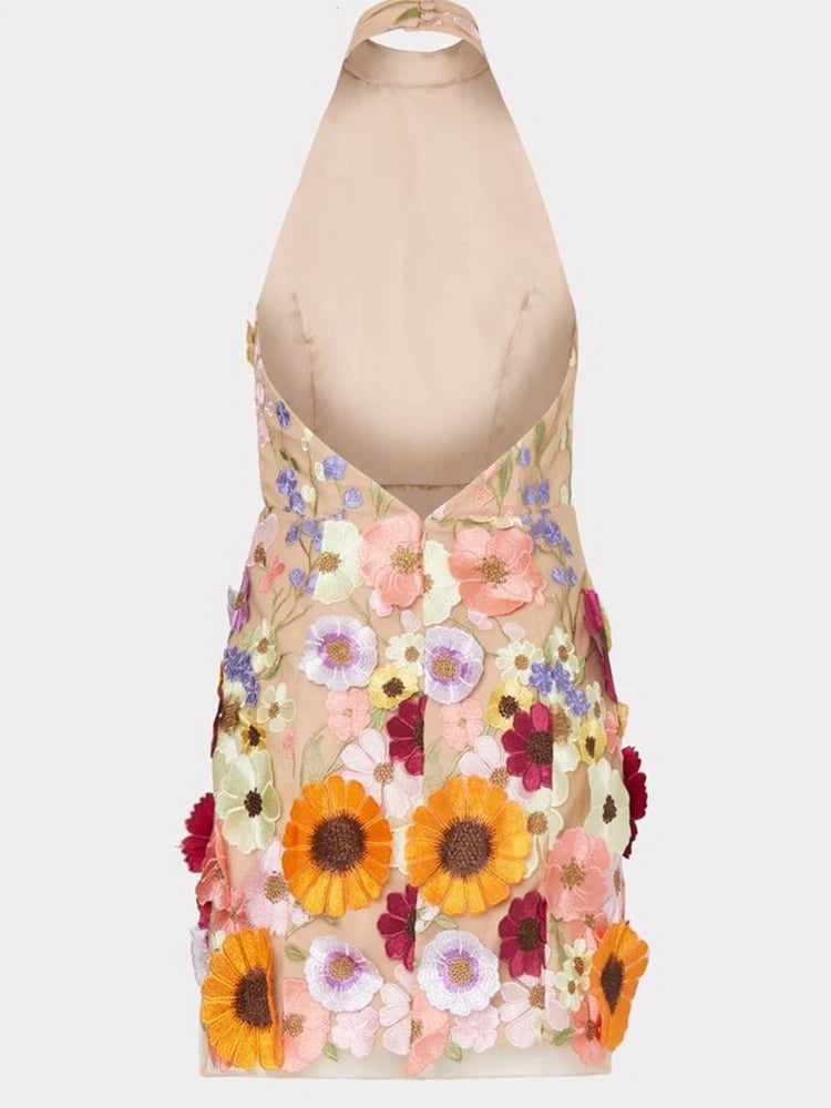 Embroidery 3d Flower Bodycon Dress for Summer Sleeveless Backless Mini Dresses Temperament Slim Vestidos De Mujer