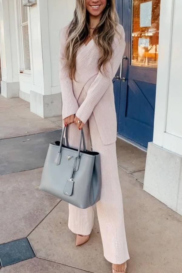 Sweater Wide -leg Pants Two -piece Suit