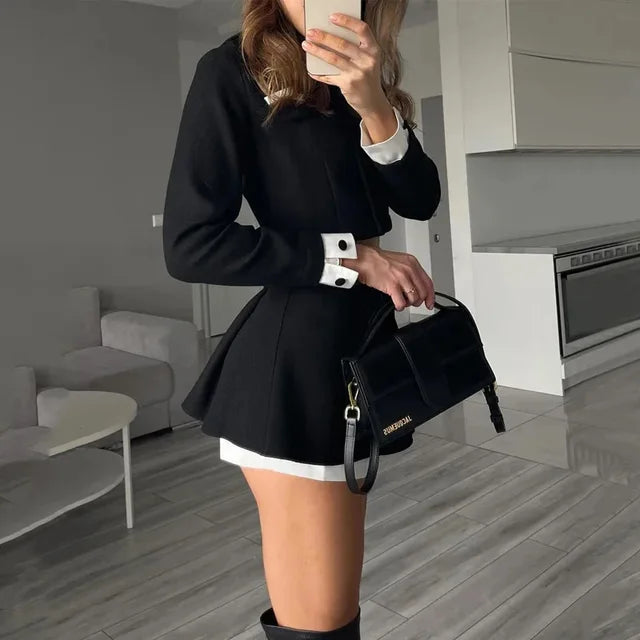 Tweed Shorts Skirt Two Piece Set Long Sleeve Single Breasted Jacket Woman Shorts 2 Suits Lady Outfits