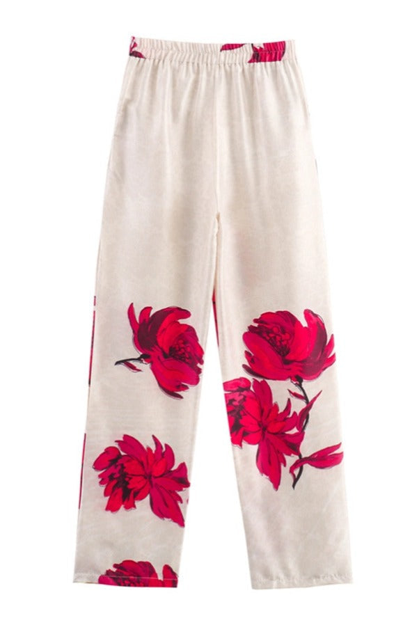 Special Attendance Satin Print High Rise Elastic Waist Pocket Pants