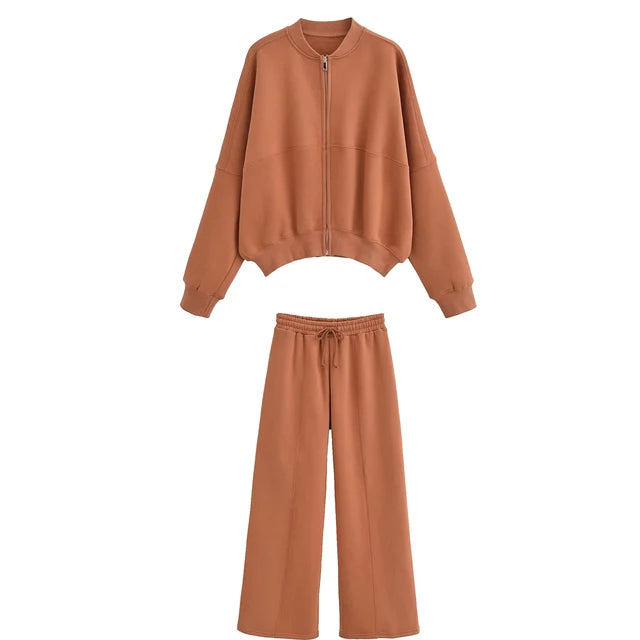 Lace Up Pant Sets Loose V Neck Cardigan Woman Autumn Winter Sports Pants 2 Piece Sets Outfits