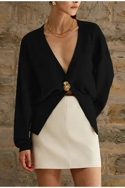 Button V-neck Knit Cardigan