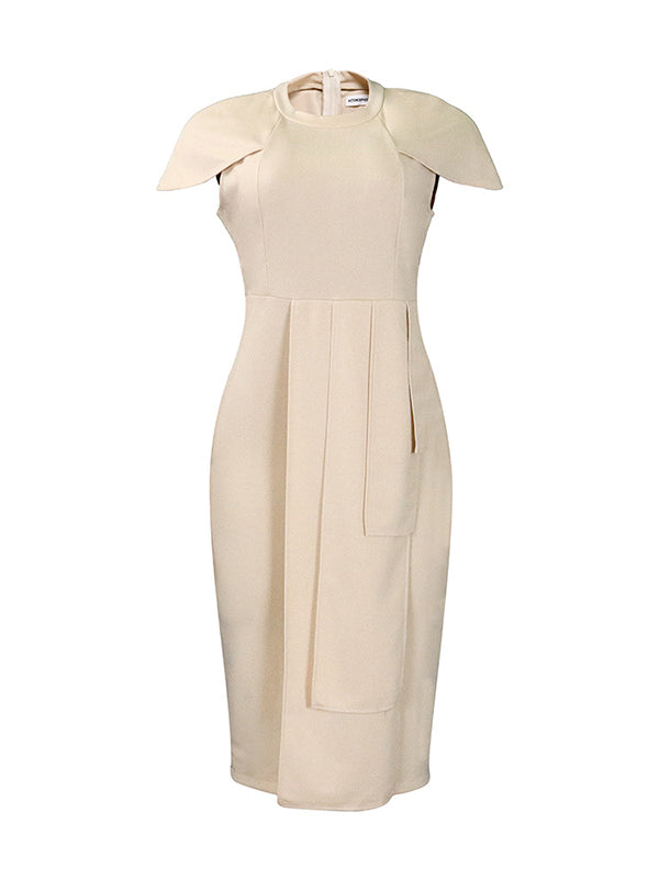 Short Sleeves Skinny Pleated Color Split-back Split-front Split-joint Round-neck Midi Dresses