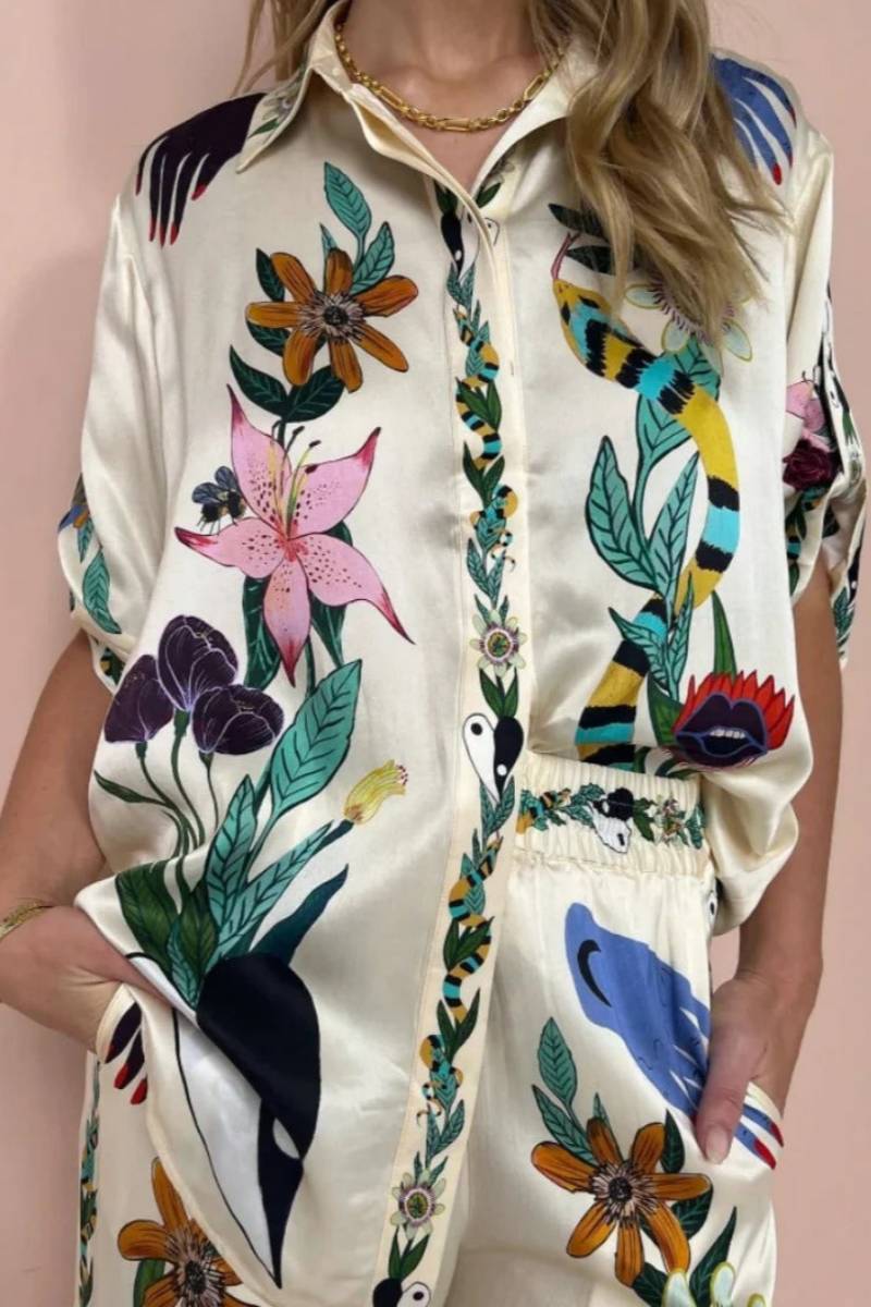 Natureza Printed Satin Shirt & Pants Set