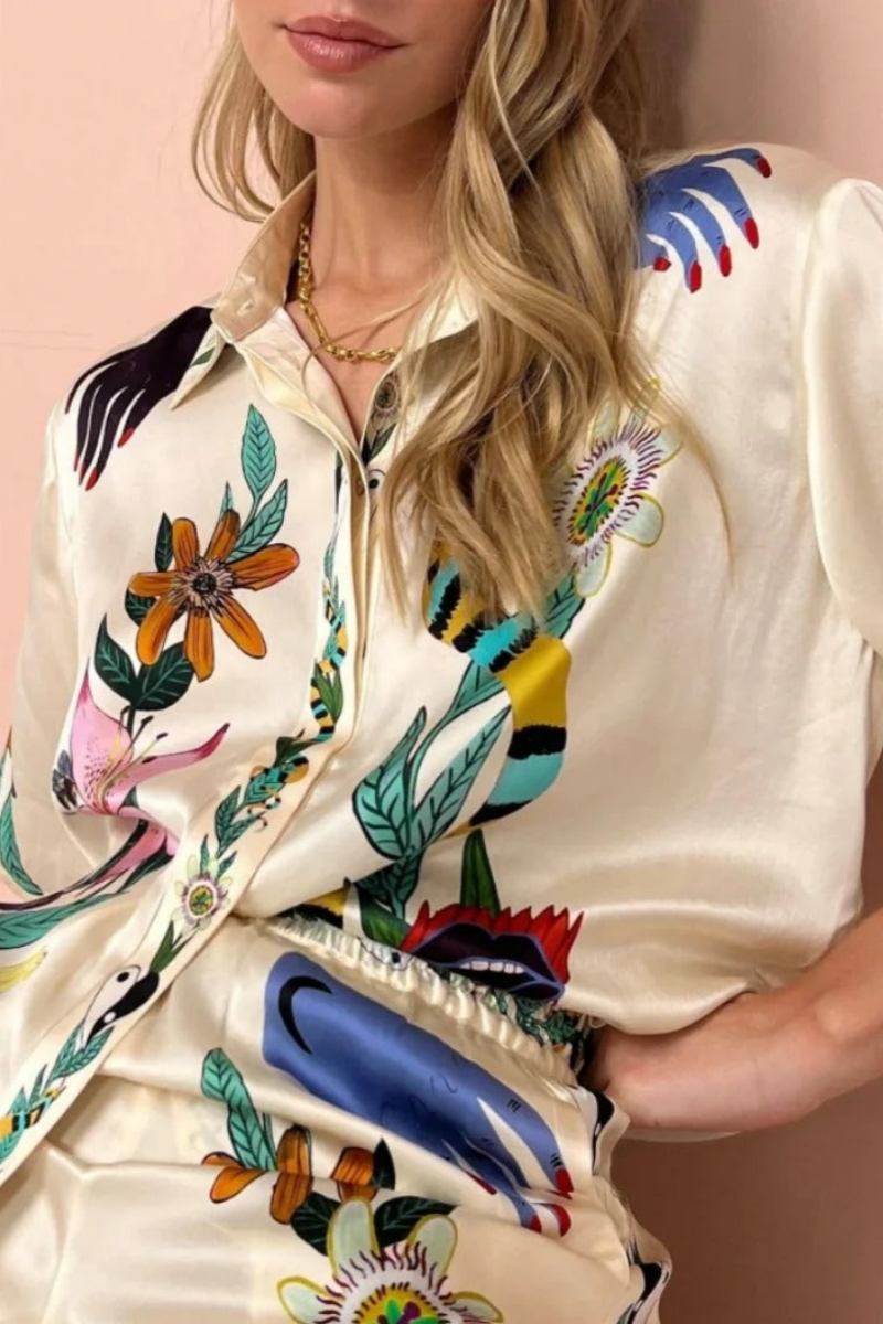 Natureza Printed Satin Shirt & Pants Set