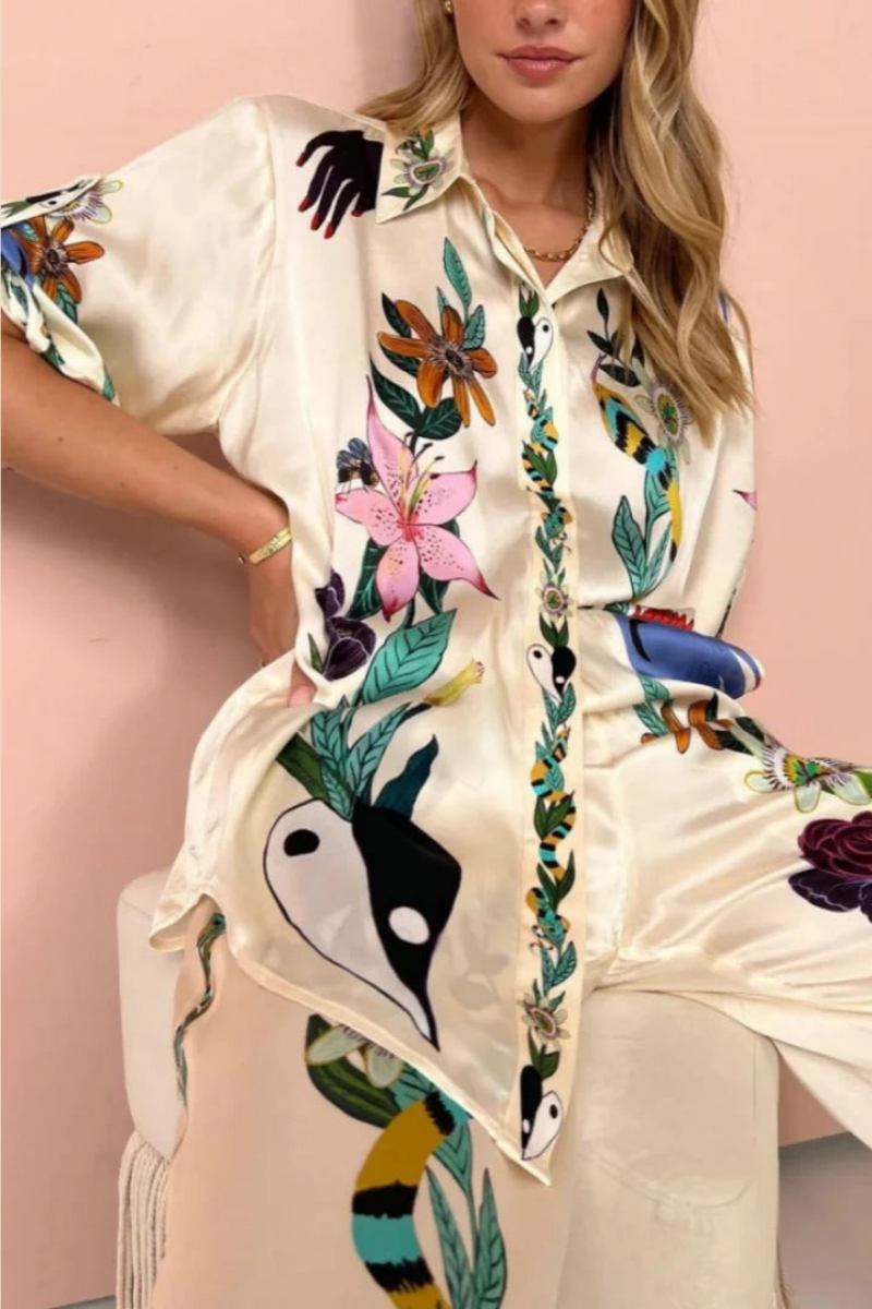 Natureza Printed Satin Shirt & Pants Set