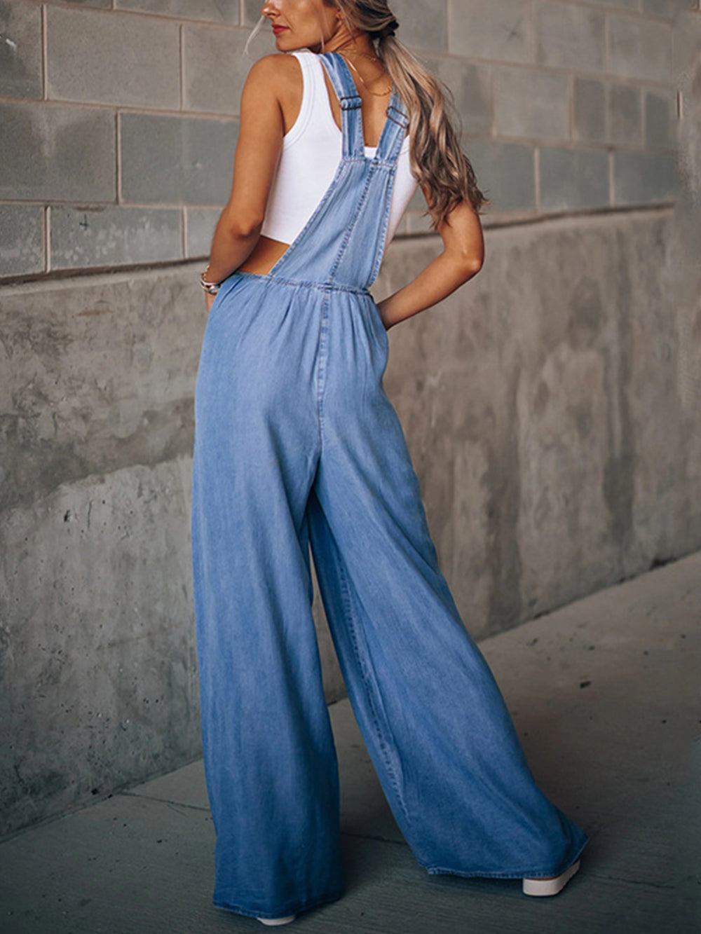 Color Loose Ripped Denim Overalls