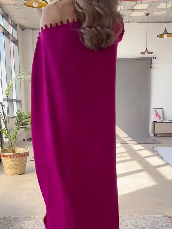 H-line Loose Buttoned Color Maxi Dresses