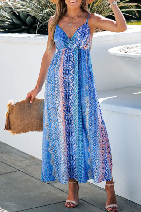 Stroll the Beach Colorblock Paisley Printed Cami Maxi Dress
