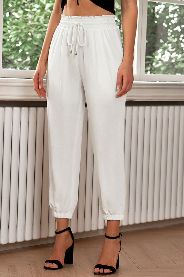 High Waist Lace-up Pencil Cuff Pants