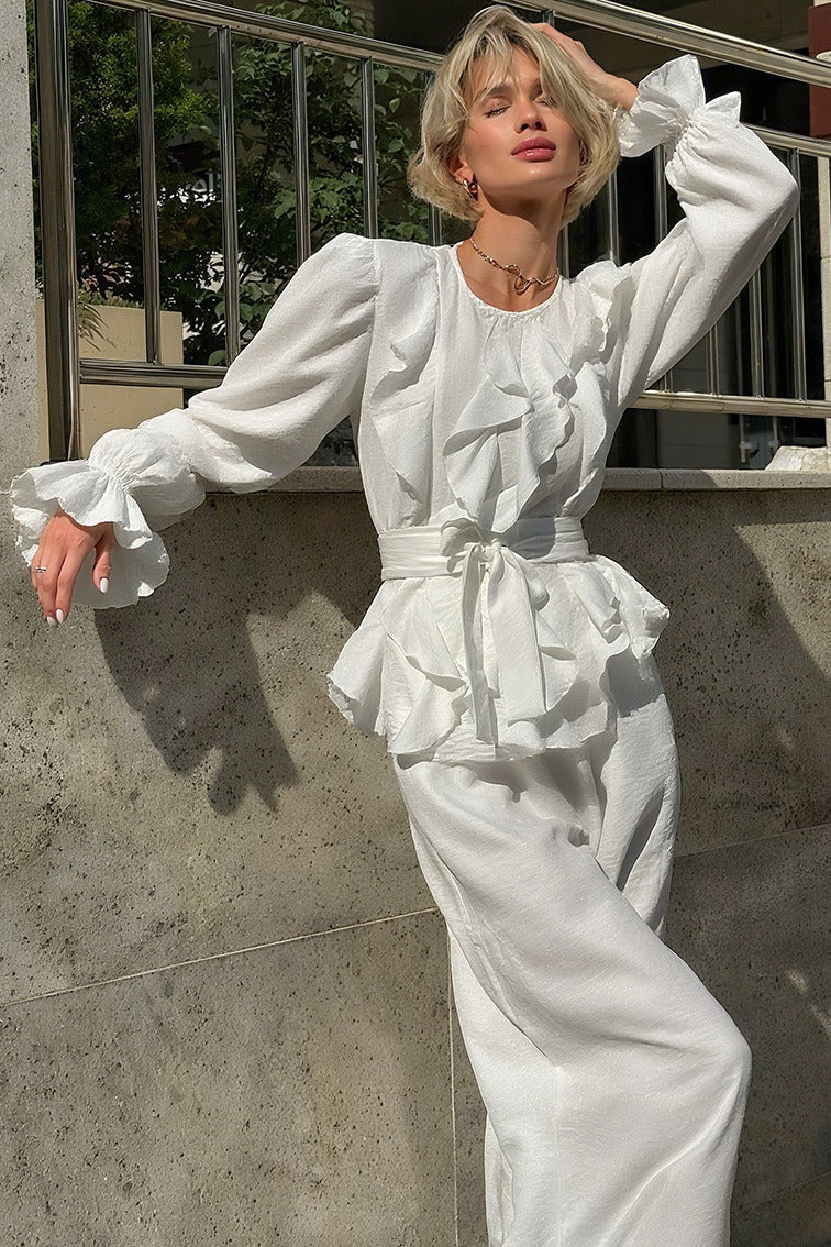 Bell Sleeve Top and Wide Leg Pants Two Piece Set