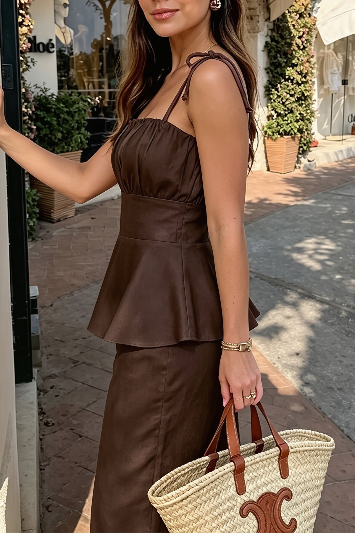 Cami With Ruffle Hem Slim Pants Two Piece Set