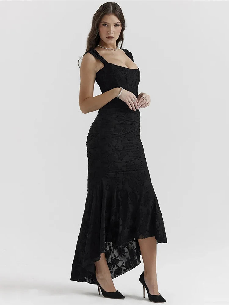 Backless Pleated Maxi Dress for Off-shoulder Spaghetti Strap Sleeveless Bodycon Club Party Dress