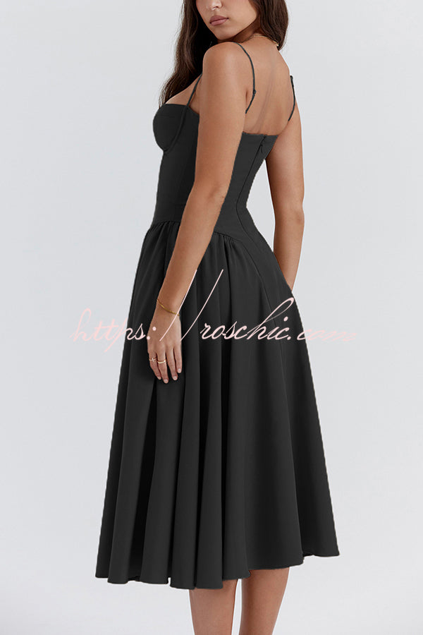 Color Slim Fit Suspender Pocket Midi Dress