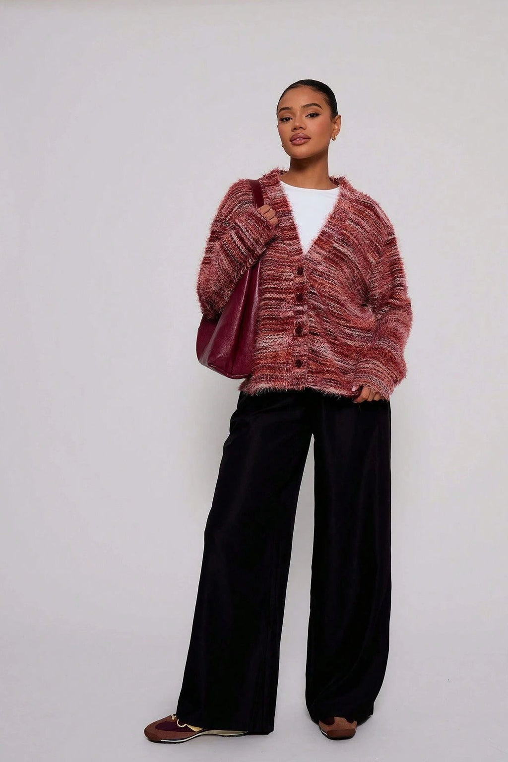 New Retro Deep V-neck Maillard Plush Long-sleeve Knit Cardigan