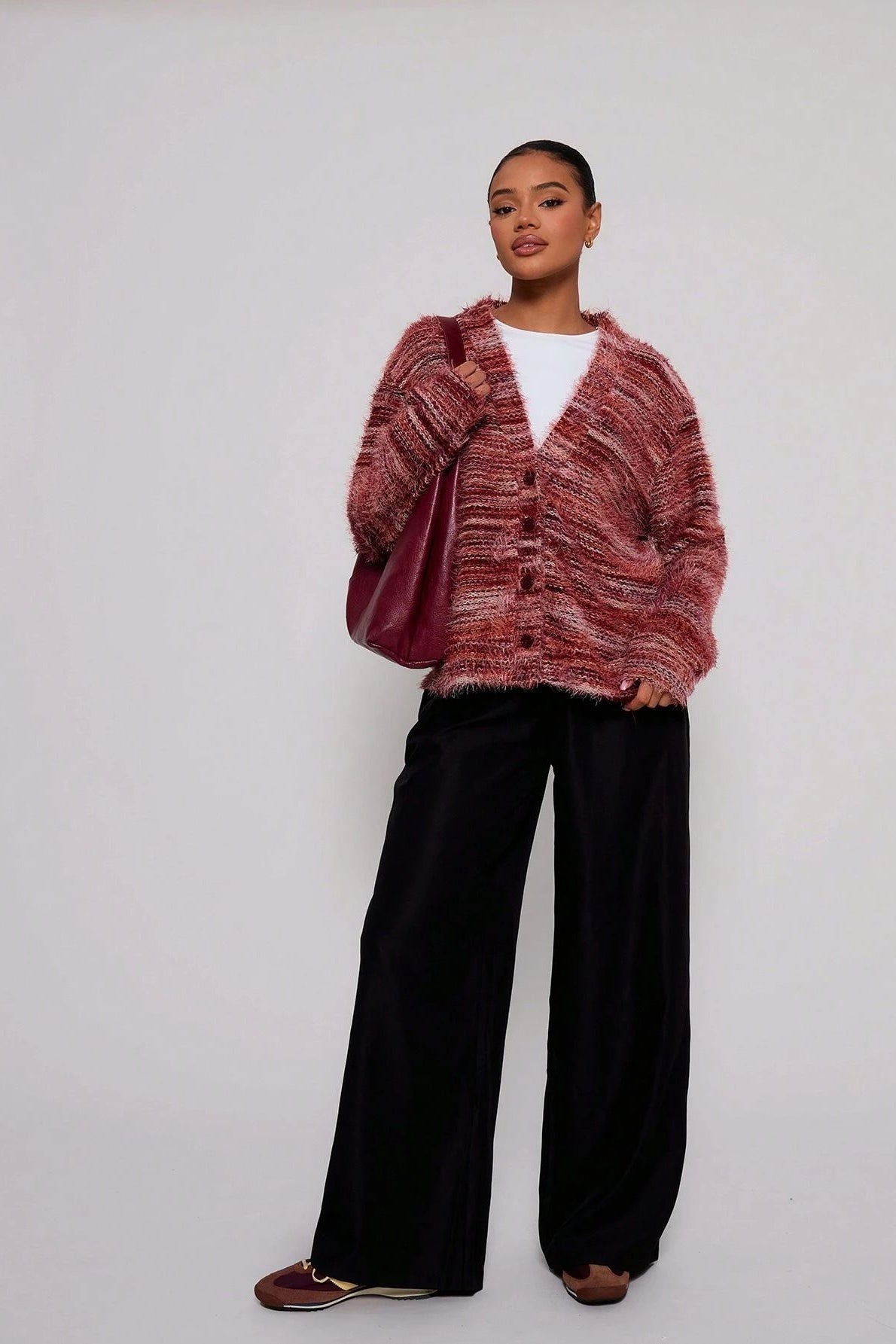 New Retro Deep V-neck Maillard Plush Long-sleeve Knit Cardigan