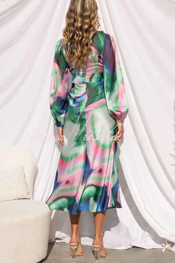 Own the Evening Satin Neon Print Cutout Midi Dress