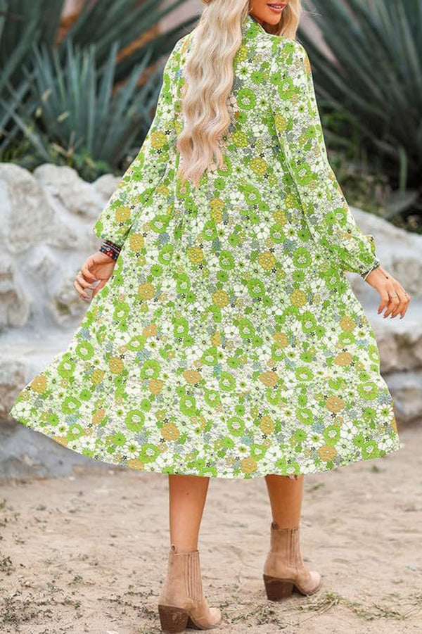 Print Loose Long Sleeve Midi Dress