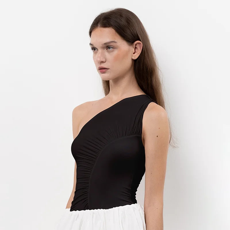 ’s Summer Tank Tops One Off Shoulder Sleeveless Color Slim Fit Camisole Blouse T-shirts Aesthetic Clothes