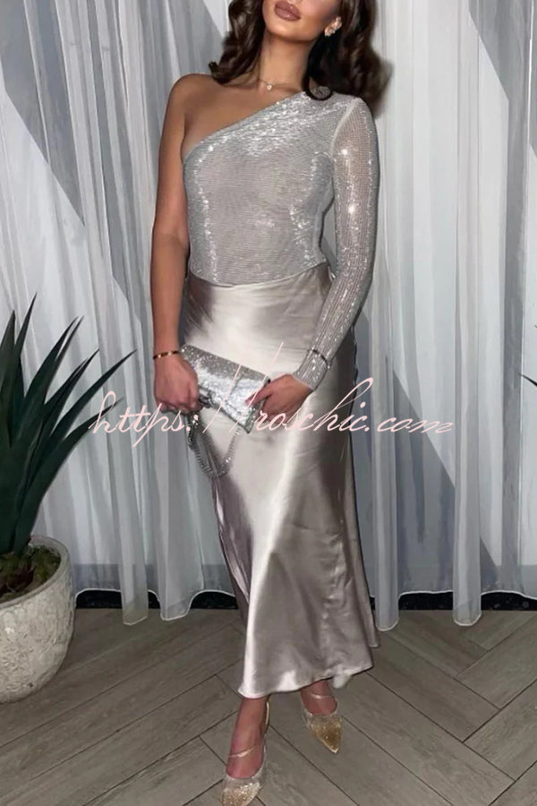 Color Sequined One-shoulder Slim-fit Rompers