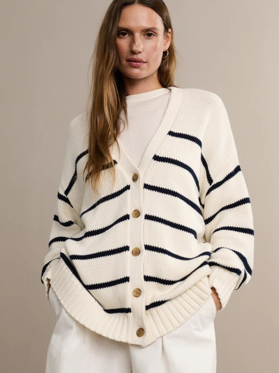 Striped V-neck Knit Cardigan
