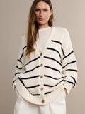 Striped V-neck Knit Cardigan
