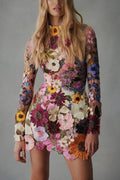 Elegantly Enchanted Applique Backless Long Sleeve Mini Dress