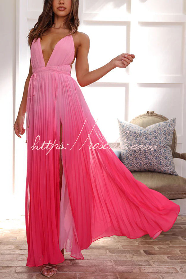 Love Letter to You Pleated Gradient Print Back Tie-up Slit Maxi Dress