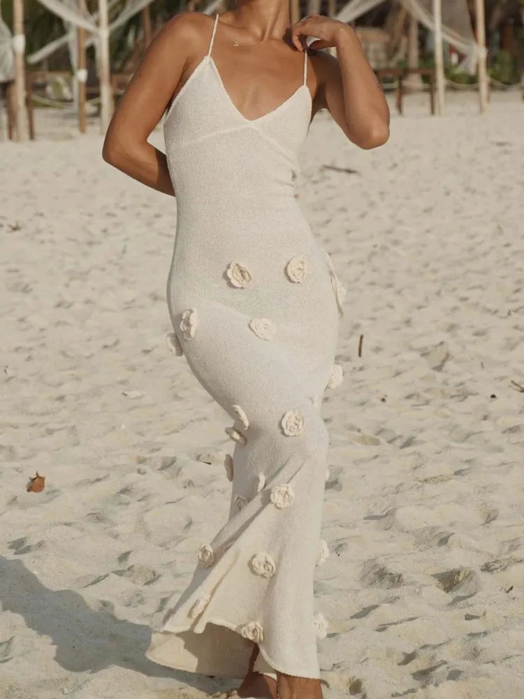 Knit Sweater Halter Dresses Backless Lace-up Patchwork V-neck Slim Knitwear Female Party Maxi Dress