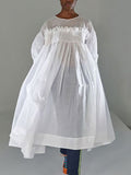 A-line Long Sleeves Mesh Pleated See-through Color Split-joint Round-neck Midi Dresses