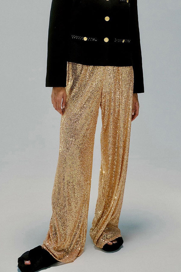 Color Sequined Fashionable Straight Pants