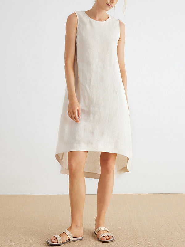 High-low Loose Color Round-neck Midi Dresses