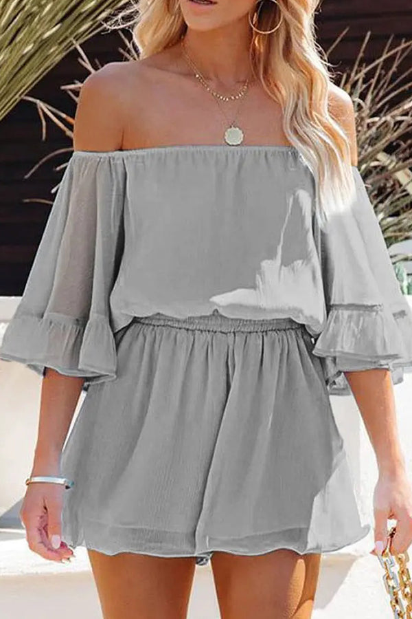 Paneled Short-sleeved Loose-fit Chiffon Jumpsuit