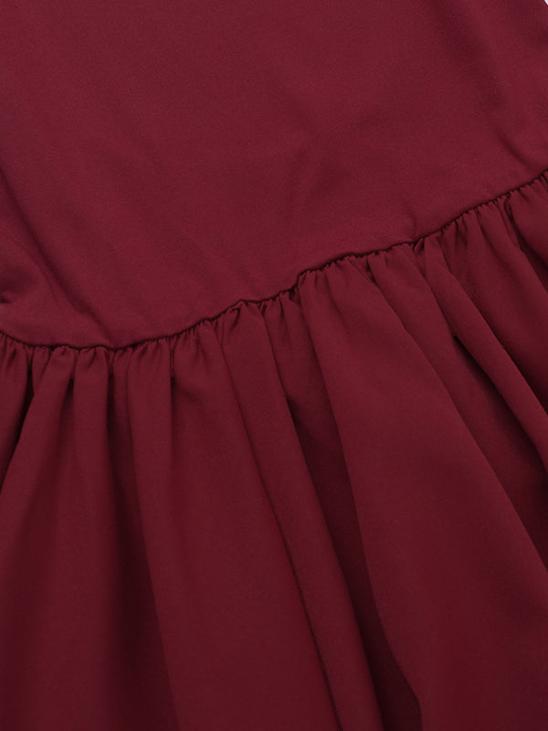 Long Sleeves Skinny Pleated Color Split-joint Round-neck Mini Dresses