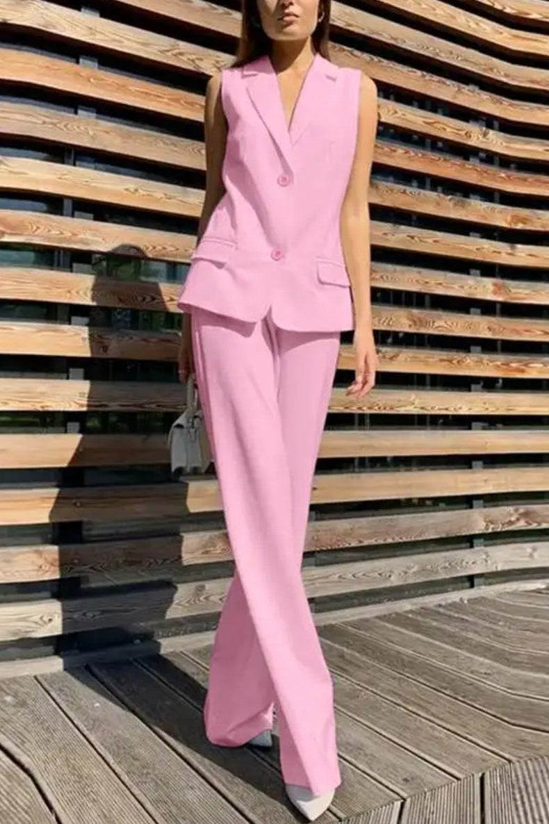 Flowy Wide-leg Pant With Matching Vest Blazer