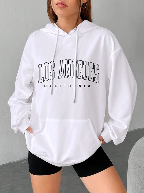 Los Angeles Art Letter Design American Style Sweatshirt Autumn Hip Hop Female Hoodies Fleece Top