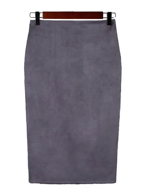 Suede Color Pencil Skirt Female Autumn Winter High Waist Bodycon Split Thick Stretchy Skirts