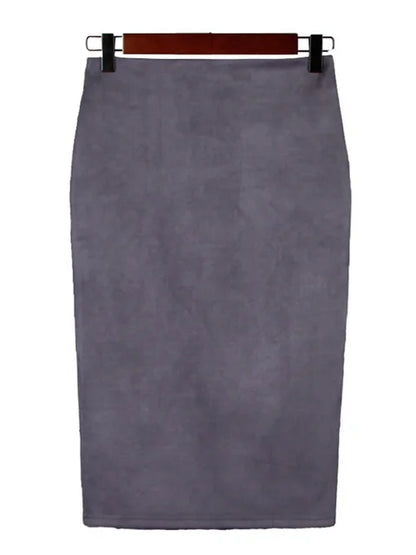 Suede Color Pencil Skirt Female Autumn Winter High Waist Bodycon Split Thick Stretchy Skirts