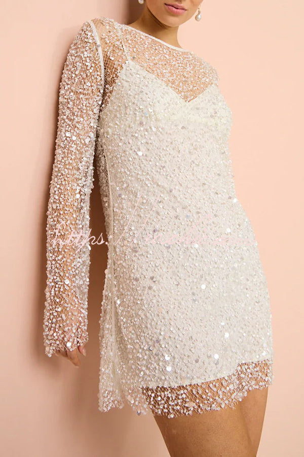 Sparkle and Shine Sequins and Pearls Fabric Mini Dress With Separate Slip
