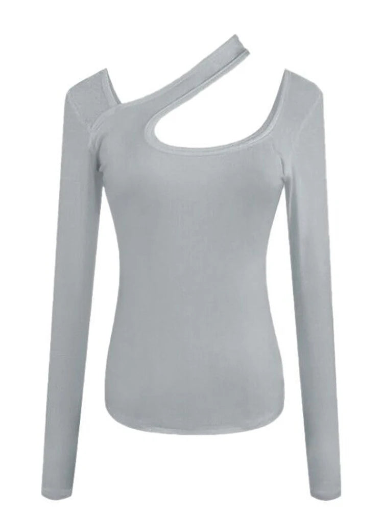 Y2k T-shirt Woman Autumn Skinny Tee Shirt Femme Long Sleeve Halter Clothes Hollow Out Korean Fashon Kpop Tops Tshirt