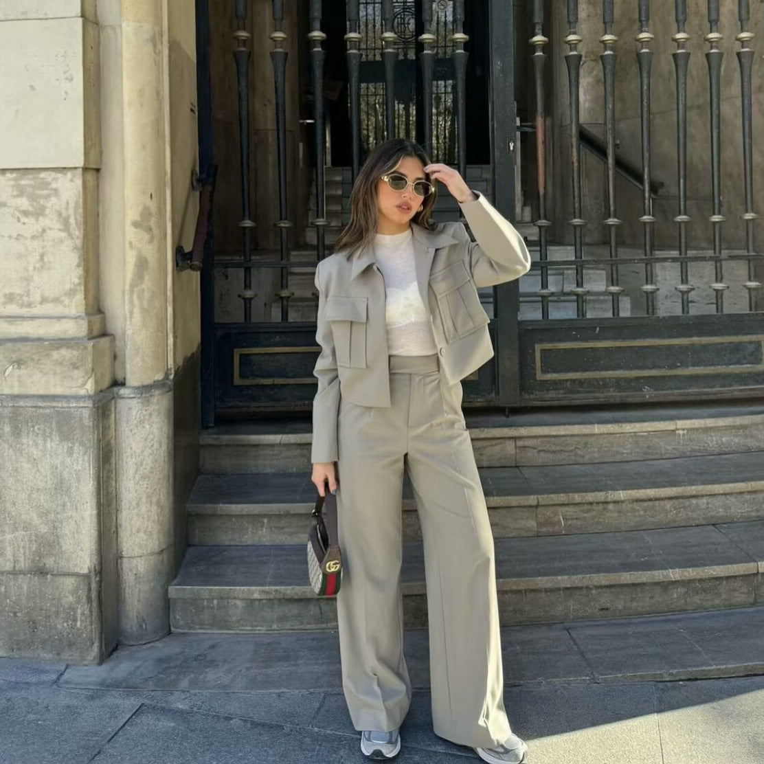 Temperament Coat and Straight Pants Suit