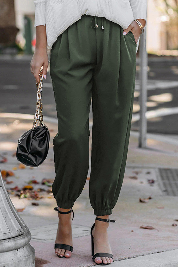 High Waist Lace-up Pencil Cuff Pants
