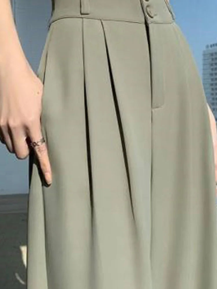 High Waist Wide Leg Pants for New Loose Straight Coffee Trousers Autumn Double Buttons Suit Pants Female