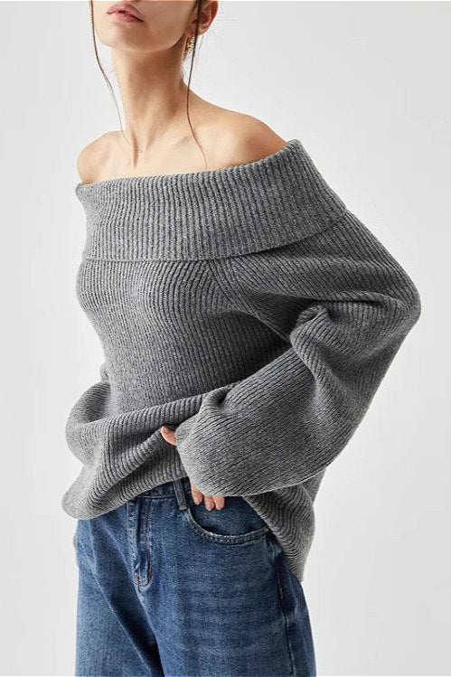 Off-shoulder Grey Sweater
