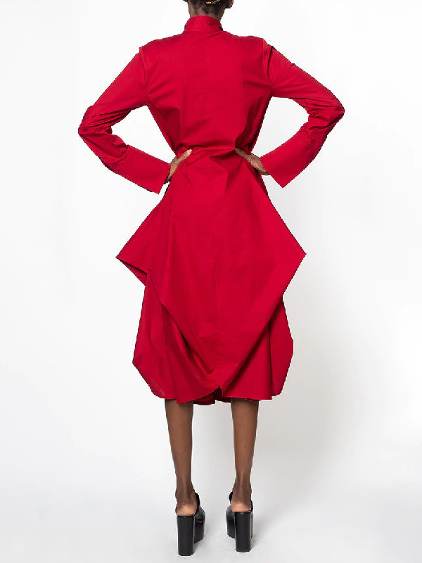Stylish Loose Stand-collar Long Sleeves Midi Dress