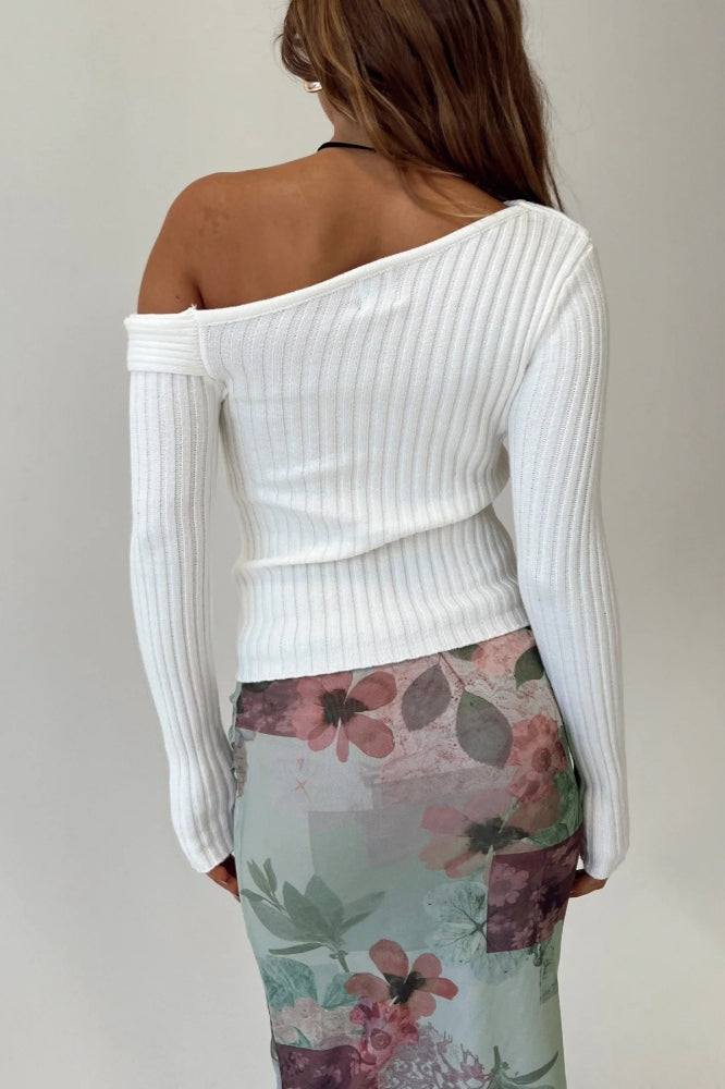 Fitted Off-shoulder Ribbed Knit Sweater
