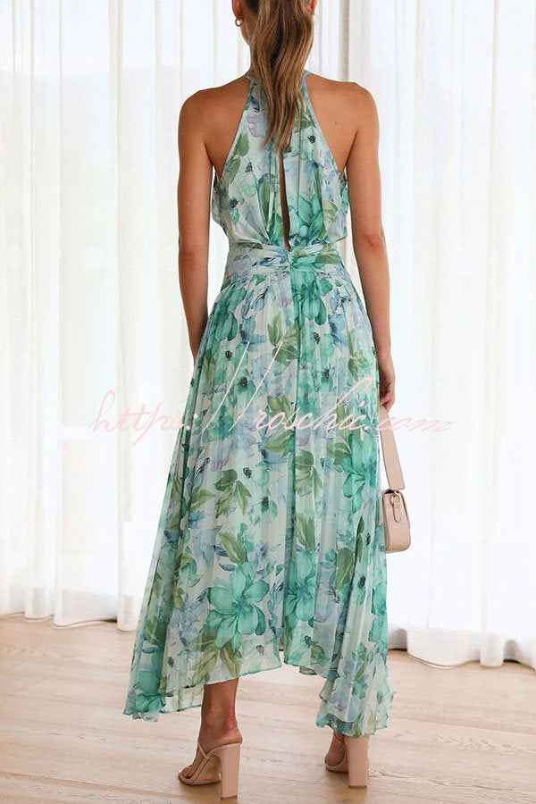 Sunny Forecast Cutout Neck Pleated Midi Dress