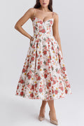 Fairy Tale Italian Rose Print Tulle Pocketed Slip Midi Dress