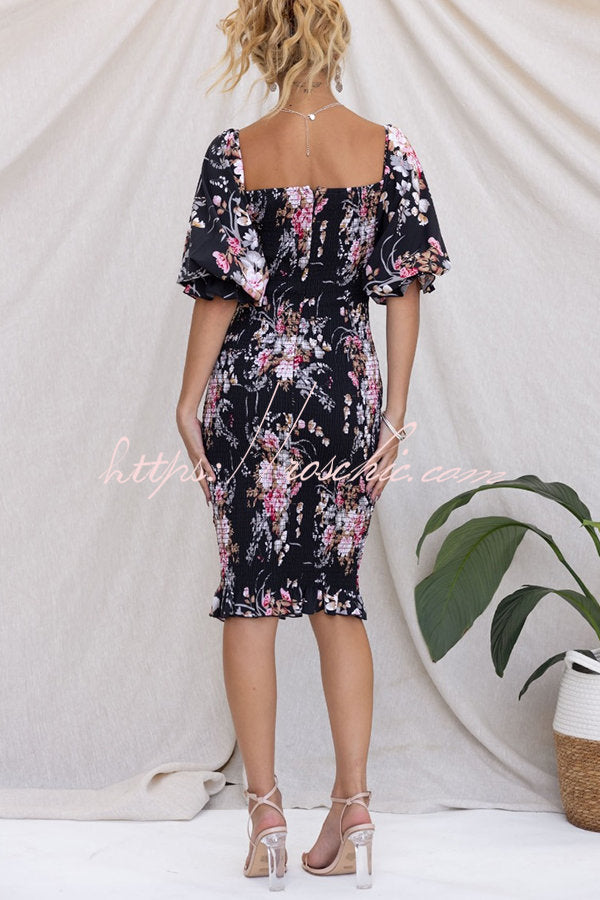 Midnight Beauty Smocked Midi Dress